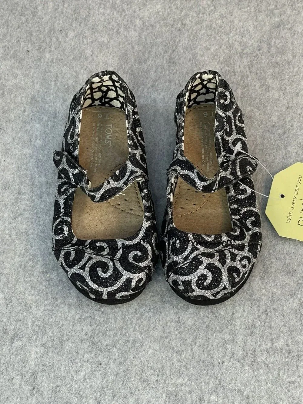 Toms Black Silver Mary Janes Infant’s Size 6